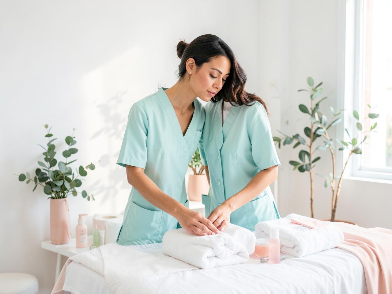 Profesional preparando una cabina de spa